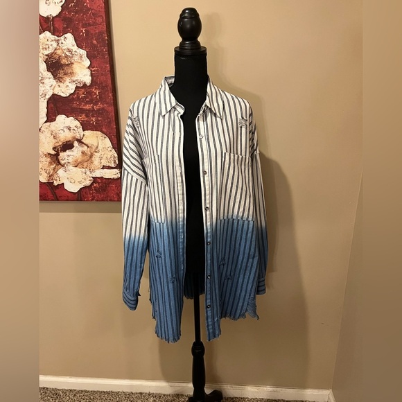 NWOT White Birch Slept On Oversized Pin Striped Distressed & Dip Dyed, size XL - Picture 3 of 5